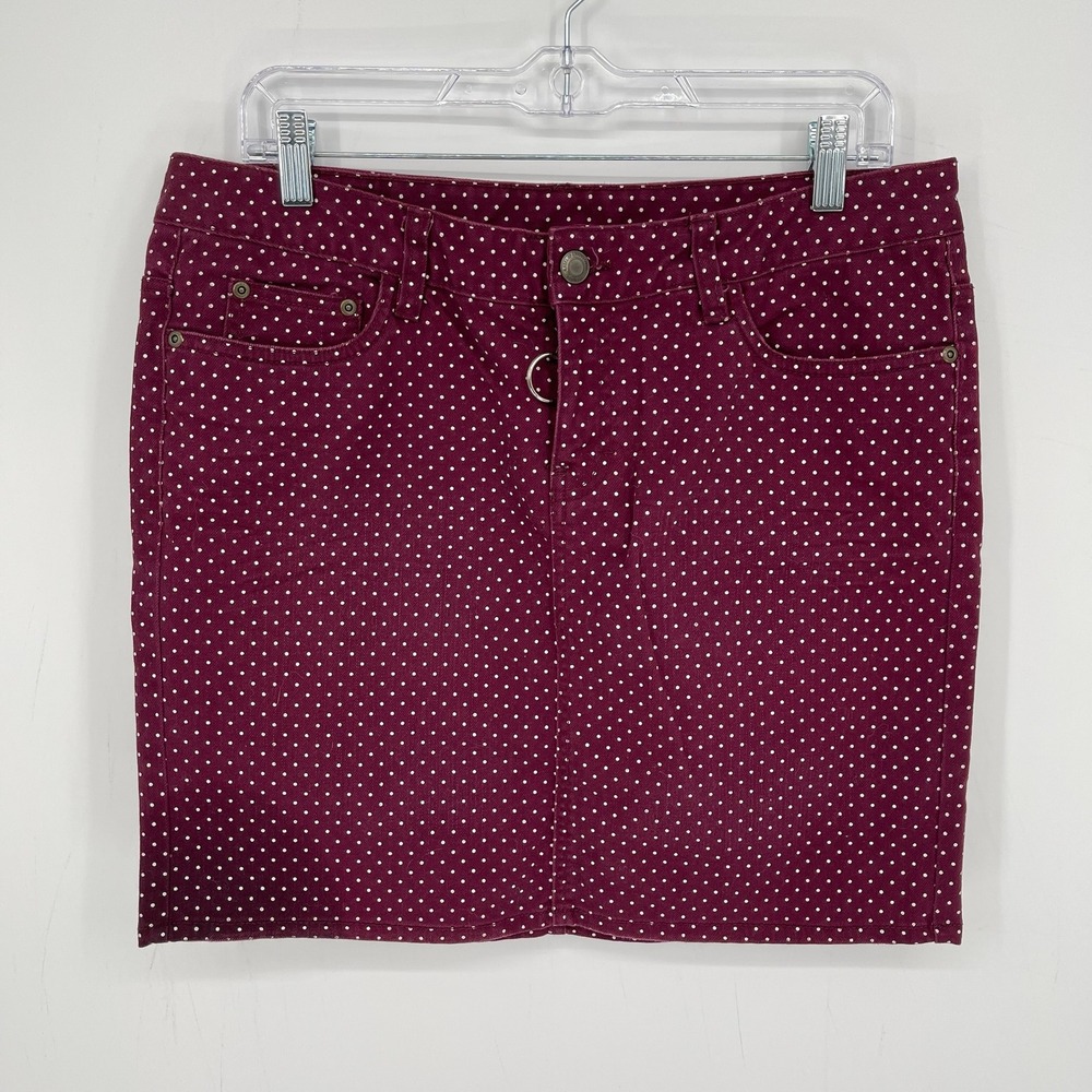 H&M L.O.G.G. Women's Maroon Polka Dot Pinup Stretch Denim Mini Skirt‎ Size 12